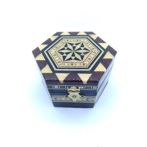 Handmade Taracea Wooden Moorish style 3.25" Hexagon trinket Box From Spain